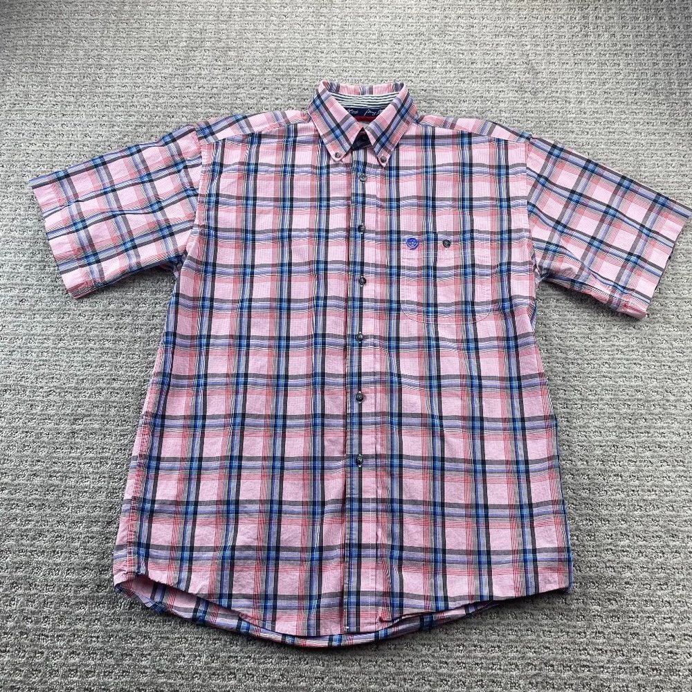 Wrangler Shirt Men Medium M Red Blue Plaid Button Down Cowboy Collection…